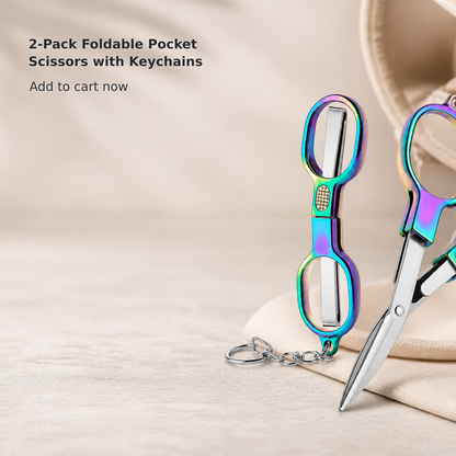 2-Piece Mini Folding Stainless Steel Scissors with Keychains