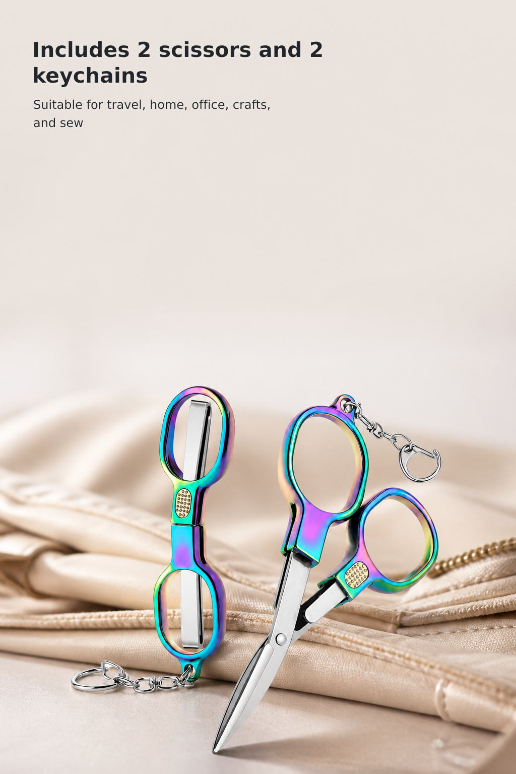 2-Piece Mini Folding Stainless Steel Scissors with Keychains