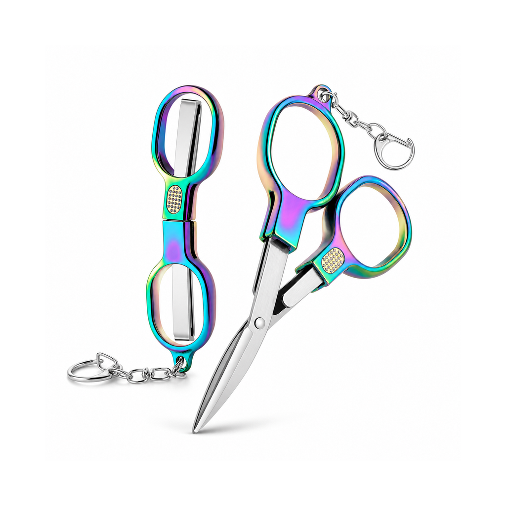 2-Piece Mini Folding Stainless Steel Scissors with Keychains