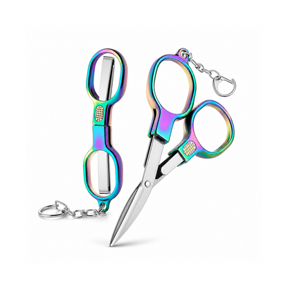 2-Piece Mini Folding Stainless Steel Scissors with Keychains