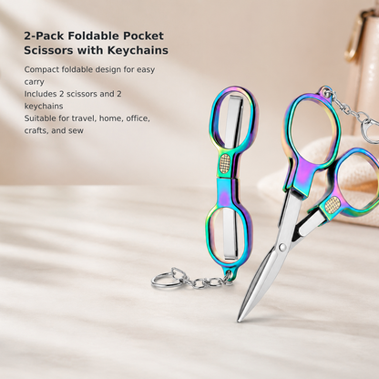 2-Piece Mini Folding Stainless Steel Scissors with Keychains